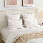 FUTEI Cream White Decorative Throw Pillow Covers 16x16 Inch Set of 2, Square Soft Faux Rabbit Fur Big Striped Cushion Cover,Home Decor for Couch Sofa Bed Living Room