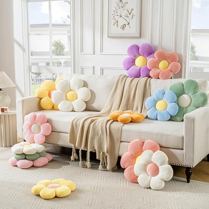 Flower Shaped Throw Pillow - White Flower Plush Throw Pillow for Floor Seating Cushions