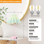 Pleated Table Lamp, Table Lamp for Bedroom, Bedside Lamps for Nightstand with Linen Lampshade, Modern Lamp for Bedroom Home Office Decor, Pink