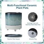 Ceramic Plant Pots Flower Pots Round Planter with Drainage Hole and Saucer Indoor Outdoor with Mesh Pad and Silicone Plug Office Home Decor 5.5+6.5 inch Set 2