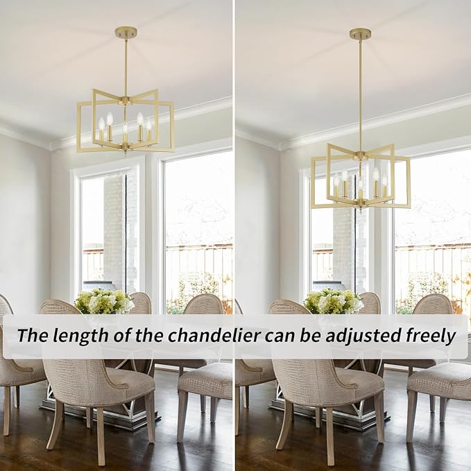 Gold Chandelier, 5-Light Dining Room Light Fixture Modern Metal Chandelier Pendant Lighting for Farmhouse Kitchen Living Room Entryway (Gold, E12 Bulbs Not Included)