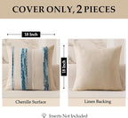 ANRODUO Pack of 2 Boho Decorative Throw Pillow Covers 18x18 Farmhouse Cushion Case Striped Chenille Pillow Cases Square Pillow Covers Accent Neutral Pillowcase for Sofa Couch Bed, Sky Blue Stripe 2