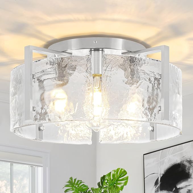 18.5'' Modern Brushed Nickel Semi Flush Mount Ceiling Light, Hallway Light Fixtures, 4-Light Glass Ceiling Lights for Entryway Kitchen Dining Room Foyer Bedroom Living Room Lighting Fixtures,UL-Listed