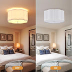 Modern Drum Semi Flush Mount Ceiling Light Fixture Modern 12.99” White 3-Lights Drum Ceiling Lighting Vintage Linen Ceiling Lamp for Kitchen, Basement, Dining Room, Bedroom, Laundry Room
