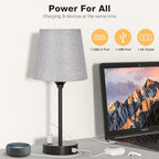 Grey Bedside Lamps for bedrooms Set of 2 - Nightstand Bedroom Lamp with USB C Port and AC Outlet Charging, 3 Way Dimmable Touch Control Small Bed Side Table Lamp, Night Stand Light for Kids/Guest Room