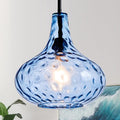 11" Hand-Blown Blue Glass Pendant Light, Modern Hammered Glass Hanging Light Fixture with Black Finish, Adjustable Ceiling Pendant Lighting for Kitchen Island, Dining Room, Living Room