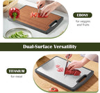 Titanium Cutting Board Double Sided, 15” Wood Cutting Board for kitchen, GR1 Titanium & Ebony Large Chopping Board for meat with Juice Groove for Meat & Veggies