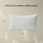 Decorative Outdoor Water Repellent Throw Pillows with Inserts, Set of 4, 20" x12" Pillows for Patio, Backyard, Bed, Couch, and Patio Furniture, Tan Stripe