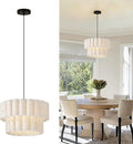 16 Inch Wavy Linen Chandelier Modern Pendant Light Fixture, Rustic Fabric Hanging Ceiling Lamp for Dining Room, Kitchen Island, Living Room, Foyer, Dimmable Lighting Over Table