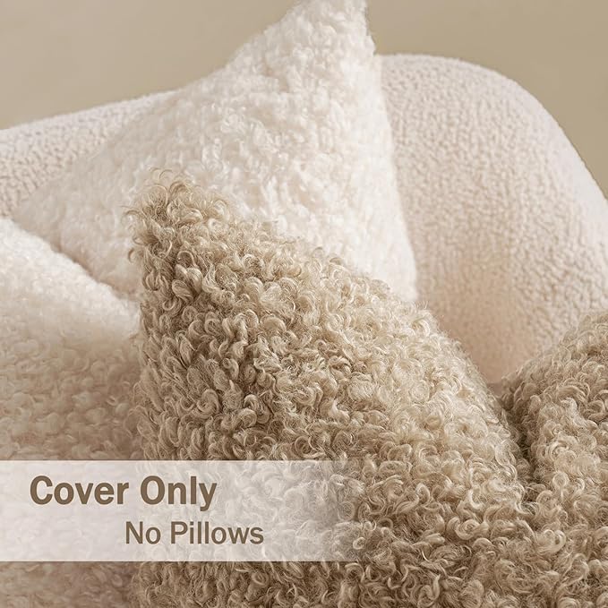 MIULEE Pack of 2 Throw Pillow Covers 24x24 Inch Neutral White Faux Fur Decorative Sherpa Pillow Covers Fuzzy Accent Soft Sheepskin Fleece Cushion Cases for Boho Home Decor Couch Living Room Bed