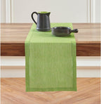 Solino Home Linen Table Runner 72 Inches Long - 100% Pure Linen Chambray Lime Green Table Runner 14 x 72 Inch - Milan Hemstitch