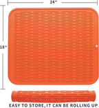Silicone Dish Drying Mat for Multiple Usage,Easy clean,Eco-friendly,Heat-resistant Silicone Mat for Kitchen Counter or Sink,Refrigerator or Drawer Liner Orange 2XL 24 inches x 18 inches