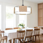 19.7" Rattan Chandelier ，5-Light Boho Dining Room Chandelier，Rustic Chandelier with Fabric lampshade，Suitable for Farmhouse Dining Room ，Living Room， Kitchen Bedroom， Hallway Stairs Hanging
