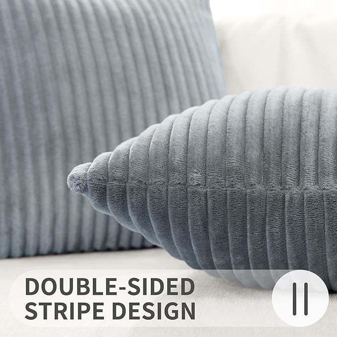 Simmore Decorative Fall Throw Pillow Covers 16x16 Set of 2, Soft Natural Plush Flannel Double-Sided Fluffy Couch Pillow Covers for Sofa Living Room, Grey