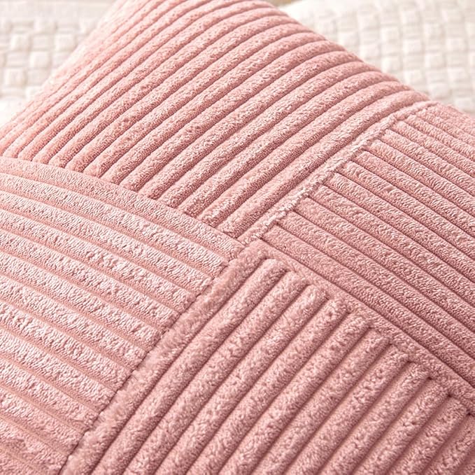 MIULEE Blush Pink Corduroy Pillow Covers Pack of 2 Boho Decorative Spliced Throw Pillow Covers Soft Solid Couch Pillowcases Patchwork Cushion Covers for Living Room Bed Sofa 20x20 inch Valentines Day