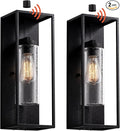 mirrea 18" Dusk to Dawn Outdoor Wall Sconce 1 Light in Cylinder Glass Shade and Matte Black Rectangular Metal Frame Waterproof Porch Light Patio Light Pack of 2