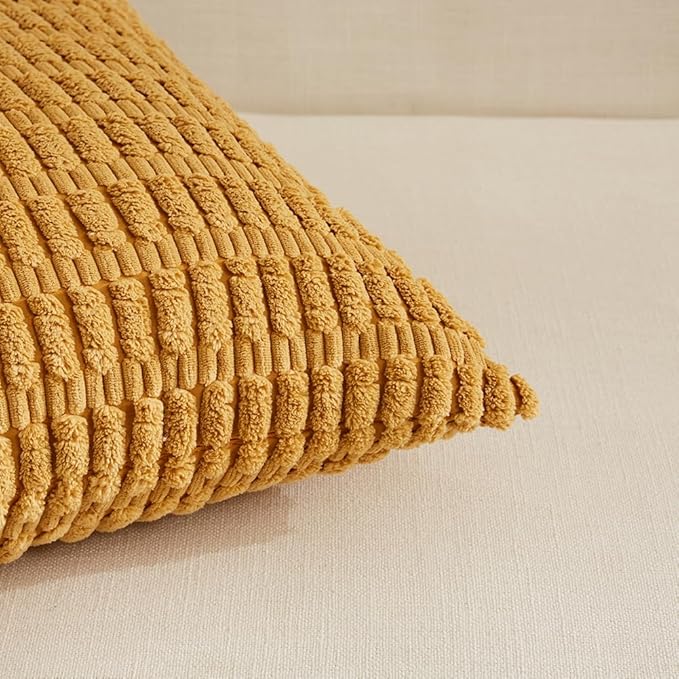 Fancy Homi Mustard Yellow Lumbar Decorative Throw Pillow Covers 12x20 Inch for Living Room Couch Bedroom, Soft Corduroy Rectangle Cushion Case 30x50 cm, Rustic Farmhouse Home Decor