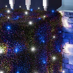 QITONG 4 Pack Blue and White Solar Fairy Lights, Each 33ft 100 LED Christmas String Light, 8 Modes Silver Wire Mini Twinkle Lighting for Tree Garden Yard Christmas