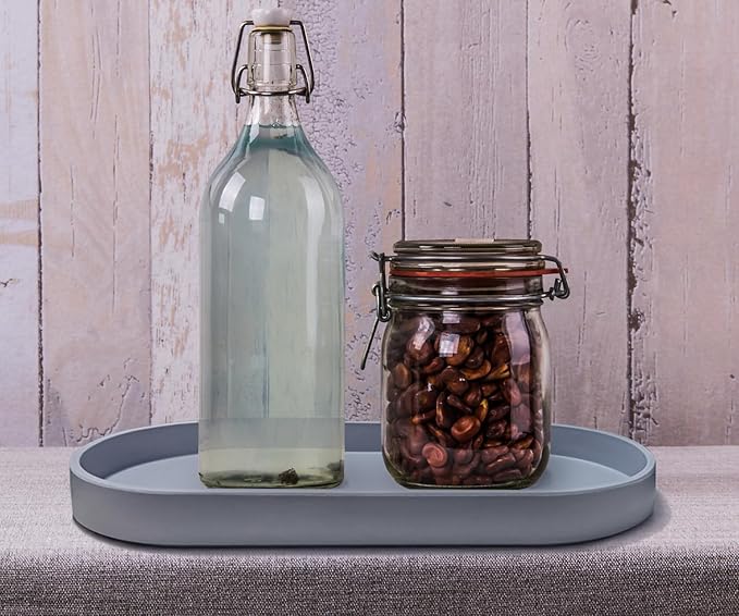 Gray Small Tray (11.8 inch), Oval Tray for Kitchen Counter, Bathtub Bathroom Vanity Items, Countertop Organizer, Coffee Accessory, Bar, Serving Seasoning, Salt and Pepper, Soap, Perfume.