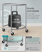 SONGMICS 50.2-Gallon (190 L) Laundry Basket with Wheels, Rolling Round Heavy-Duty Laundry Hamper Cart with Steel Frame and Removable Bag, 2 Locking Wheels, Mint Green and Metallic Silver URLS001C01