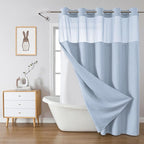 ForstBlue No Hook Waffle Weave Shower Curtain with snap-in Liner Replacement, 230GSM Waterproof Fabric Hotel Shower Curtain Set for Bathroom, Through Mesh Top Window,71Wx77H