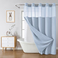 Blue No Hook Waffle Weave Shower Curtain with snap-in Liner Replacement, 230GSM Waterproof Fabric Hotel Shower Curtain Set for Bathroom, Through Mesh Top Window,60Wx74H