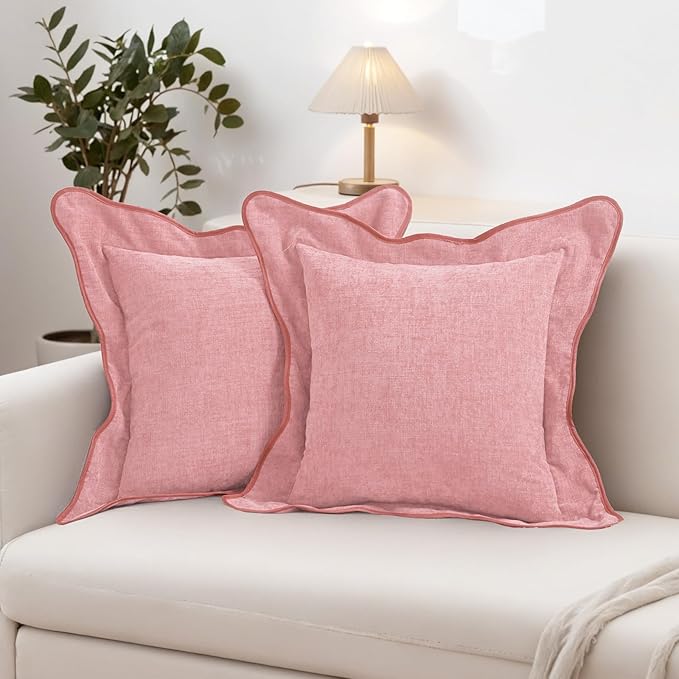HAUSSY Scalloped Pillow Covers 20x20 Set of 2,Decorative Throw Pillows Cute Aesthetic Preppy Cushion Covers for Couch Bed Living Room,Pink