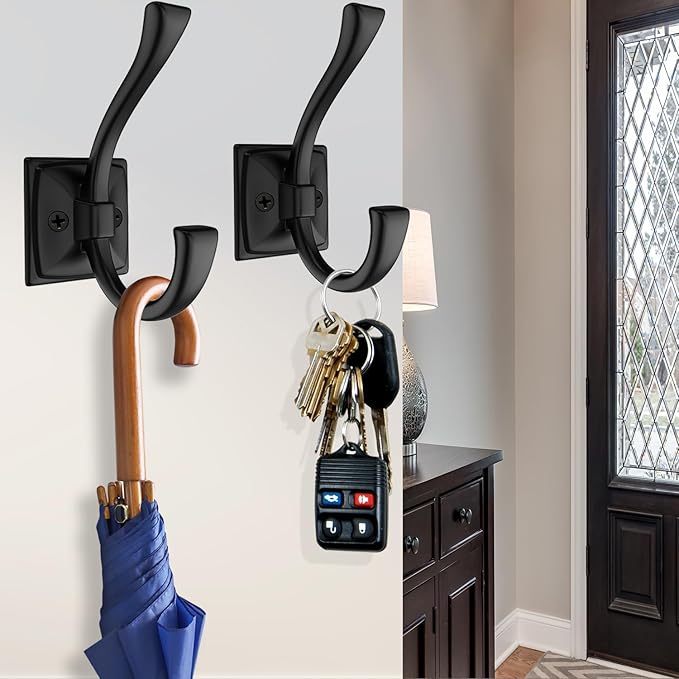 8 Pack Antique Black Coat Hooks for Wall Hanging Hat, Key, Bag, Robe, Towel, Mudroom Entrance Bathroom Door Decorative Heavy Duty Hats Hook