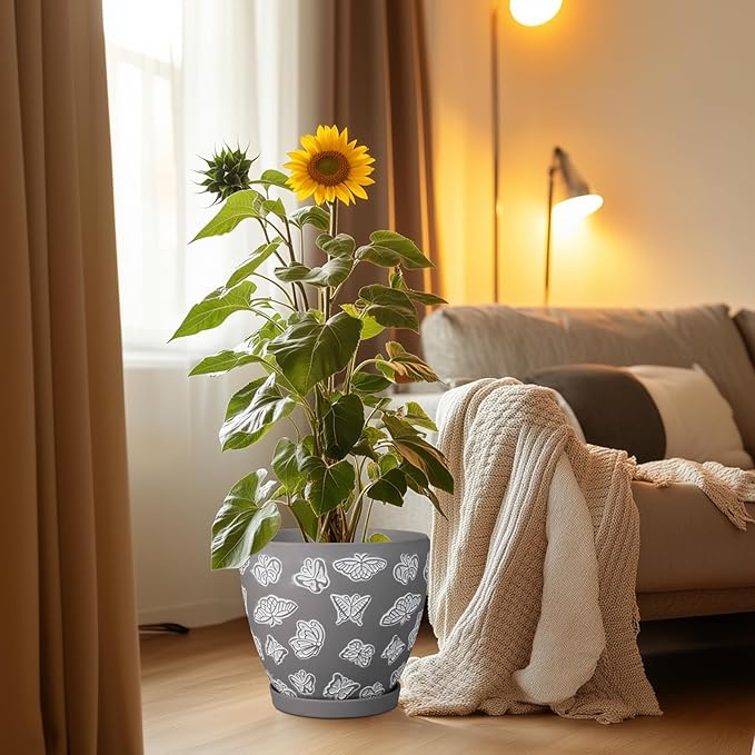 Pots for Plants 10 Inch - Ceramic Planter Indoor Plant Pots for Plants Large Flower Pot with Drainage Hole and Saucer for Outdoor Plants Home Garden Gray