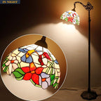 WERFACTORY Tiffany Floor Lamp Hummingbird Amber Stained Glass Arched Lamp 12X18X64 Inches Gooseneck Adjustable Corner Standing Reading Light Decor Bedroom Living Room S101 Series