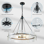 XINGQI Black Chandeliers for Dining Room Modern 8-Light Glass Farmhouse Pendant Lighting Fixtures Round Chandelier for Kitchen Island Living Room Entryway