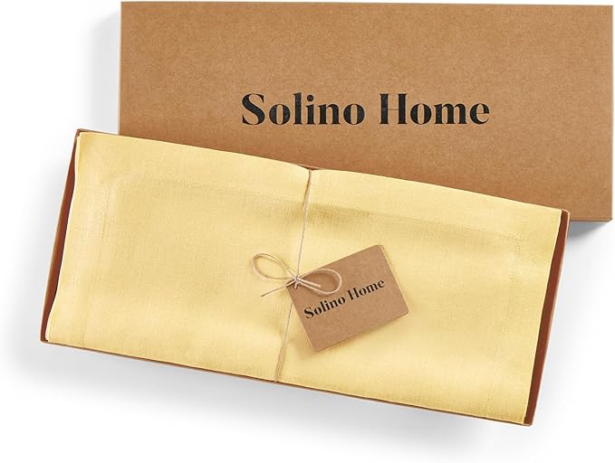 Solino Home Linen Table Runner 72 Inches Long - 100% Pure Linen Golden Straw Dining Table Runner 14 x 72 Inch for Fall, Autumn, Thanksgiving - Fete