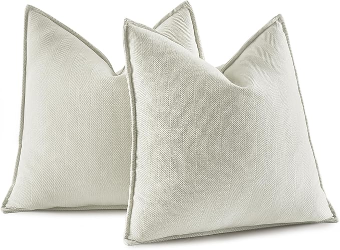 MIULEE Pack of 2 Christmas Cream Decorative Pillow Covers 22x22 Inch Soft Chenille Luxurious Couch Throw Pillows Farmhouse Cushion Covers Euro Shams with Elegant Design for Sofa Bedroom Home Decor