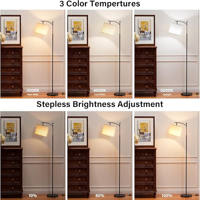 60" Floor Lamps with Remote Control & Bulb, Colors Temperature & Brightness Adjustable, Deep Beige Shade & Black Pole