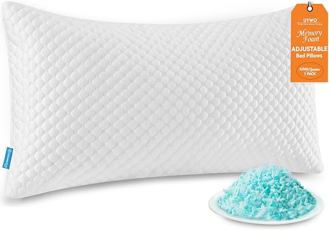 Cooling Memory Foam Pillows Firm and Soft, King Size 1 Pack, Original Adjustable Pillows for Side, Back or Stomach Sleepers with Removable Washable Cover