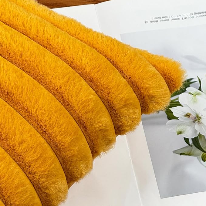 16x16 Throw Pillow Covers Set of 2, Decorative Faux Fur Covers for Bed, Couch Soft Fluffy Pillow Cover with Velvet Back for Living Room, Neutral Home Décor Accent for Sofa - Yolk Yellow