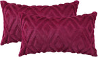 Pallene Christmas Burgundy Throw Pillow Covers 12x20 Set of 2, Soft Plush Faux Fur Decorative Lumbar Couch Pillow Covers for Sofa Bed Living Room Pillow Cases with 3D Diamond Pattern