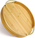 JUPELI 14″ Round Bamboo Serving Tray with Handles – Decorative Tray, Breakfast Tray, Coffee Table Tray, Ottoman Tray, Kitchen Platter for Drinks, Snacks, Vanity, Home Decor & Gifts