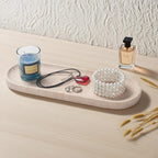 Oval Travertine Stone Tray for Jewelry, Candles, Perfume, Decorative Marble Bathroom Tray for Countertop Organizer 11.8inch x 4.3inch x 0.7inch