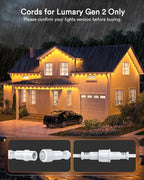 Lumary Extension Cords for Permanent Outdoor Lights Gen 2 Only, Not Work with Pro and Max Version, White, 12Ft