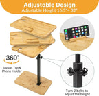 Bamboo Sofa Side Table Adjustable Height,Snack C Shaped End Table with Swivel Phone Stand,TV Trays for Eating on Couch, Small Spaces/Bathtub/Recliner/Bed/Sofa,Oblong.