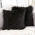 WLNUI Set of 2 Black Halloween Decorative Pillow Covers New Luxury Series Merino Style Faux Fur Fluffy Throw Pillow Covers Square Fuzzy Cushion Case for Sofa Bedroom Living Room Home Decor 20x20 Inch
