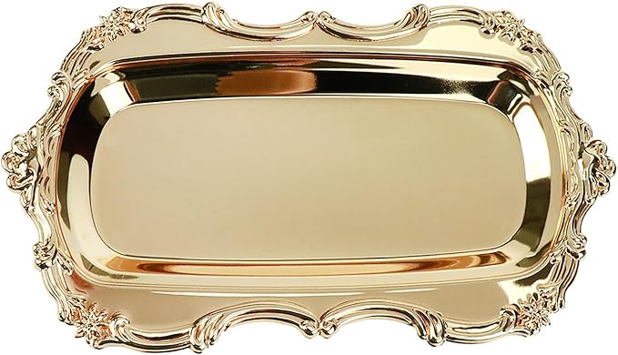 Quluxe Vintage Trinket Dish Jewelry Tray Small Perfume Organizer Tray for Wedding Photographer Detail Props Ceremony Antique Decor (Gold)