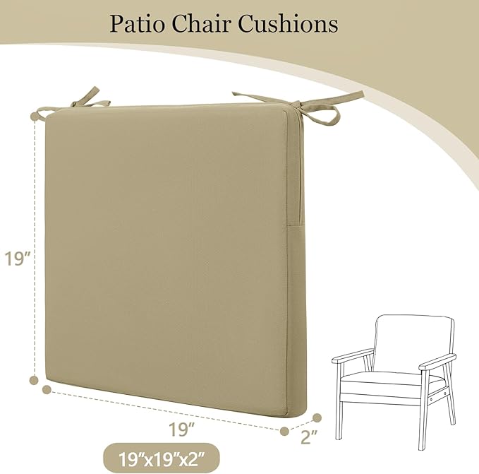 idee-home Outdoor Chair Cushions Set of 4, 19" x 19" Outdoor Seat Cushion Waterproof Patio Furniture with Ties, Dining Chair Pads