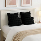 FUTEI Black Decorative Throw Pillow Covers 18x18 Inch Set of 2, Square Soft Faux Rabbit Fur Big Plaid Cushion Cover,Home Decor for Couch Sofa Bed Living Room