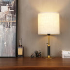 18.9" Bedside Table Lamp for Nightstand 3-Color Temperatures Living Room Lamp for Bedroom Wood Fabric Pull Chain Switch Small Desk Lamps Home Office End Table Room Decor (Light Brown+Brass)