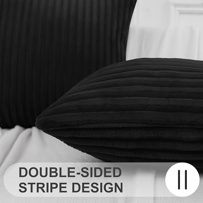 Simmore Decorative Fall Throw Pillow Covers 22x22 Set of 2, Soft Natural Plush Flannel Double-Sided Fluffy Couch Pillow Covers for Sofa Living Room, Black