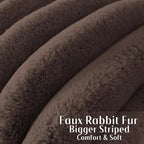 FUTEI Dark Coffee Decorative Throw Pillow Covers 16x16 Inch Set of 2, Square Soft Faux Rabbit Fur Big Striped Cushion Cover,Home Decor for Couch Sofa Bed Living Room