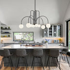Modern Sputnik Chandelier 8 Lights Large Luxury L41” Mid Century Milk Glass Globe Ceiling Pendant Light Fixture Black Chandeliers for Foyer Staircase Living Dining Room Kitchen