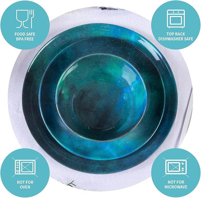 Melamine Dinnerware Sets for 4, 12pcs Plates and Bowls Sets for Daily Use, Dishwasher Safe, BPA-free, Teal Green